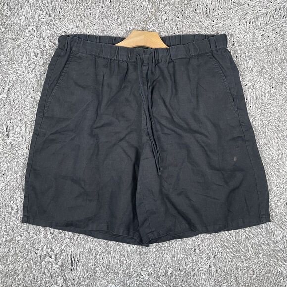 Eileen Fisher Organic Linen Shorts Size Large Black Beach Mom Summer Drawstrings - Picture 1 of 5
